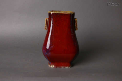 窑变釉贯耳方瓶 A Chinese Fancy Glaze Porcelain Square Vase