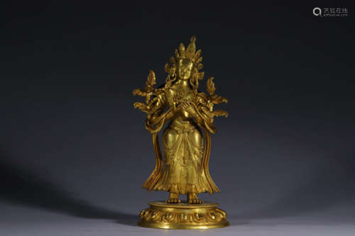 鎏金观音站像 A Chinese Gilding Bronze Standing Guanyin Statue