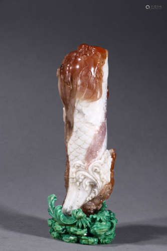 南红玛瑙鱼形花插 A Chinese South red agate Fish Shaped Flower Receptacle