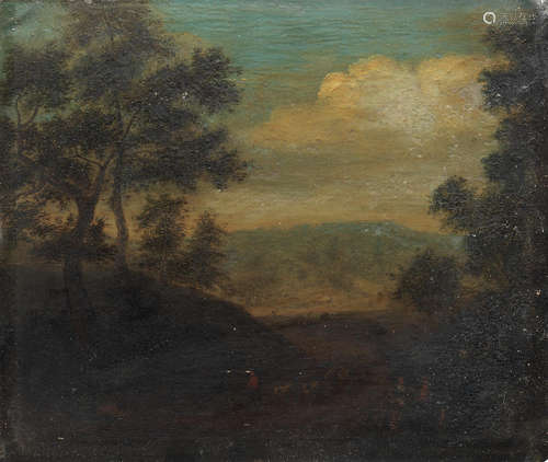 Follower of Mathys Schoevaerdts (Brussels 1665-1695) A wooded landscape with travellers; and A wo...