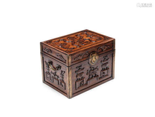 A huanghuali carved storage box and hinged cover 19th century