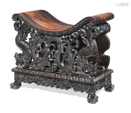A carved hongmu 'dragon' stool Late Qing Dynasty