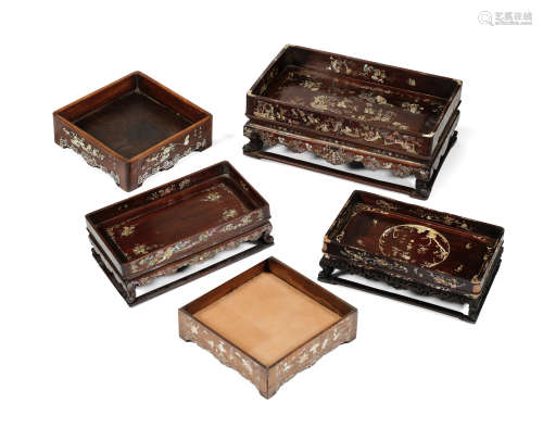 A group of mother-of-pearl inlaid hongmu stands 18th/19th century