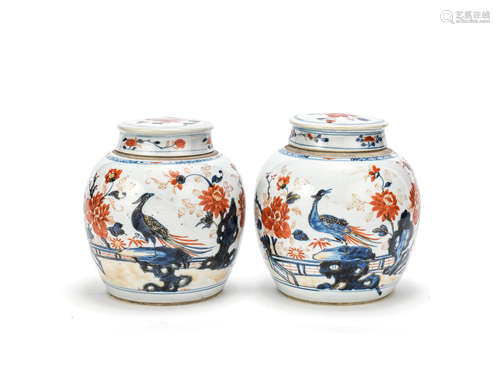 A pair of Chinese Imari ginger jars and covers 18th century