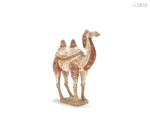 A painted pottery model of a bactrian camel Tang Dynasty.