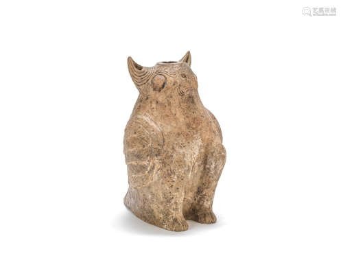 A large and rare grey pottery model of a long-eared owl Western Han Dynasty