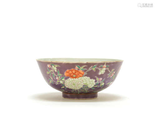 A purple ground 'Dayazhai' bowl Yongqing Changchun and Dayazhai iron-red marks, Late Qing Dynasty/Republic