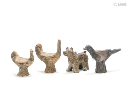A group of grey pottery animals Warring States/Han Dynasty