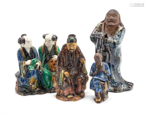 A group of Shiwan glazed figures Late Qing Dynasty