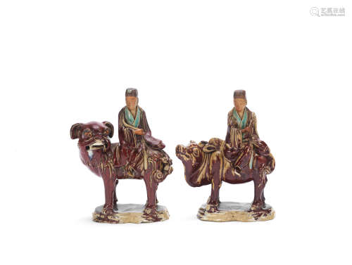 A matched pair of flambé-glazed Shiwan figures Chengu Zhaizao marks, 19th/20th century