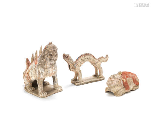 A group of early painted pottery mythical beasts Northern Wei, Northern Qi and Northern Zhou