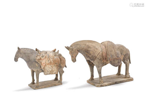 A painted grey pottery model of a donkey and a painted grey pottery model of a pack horse Northern Wei and Northern Qi Dynasty