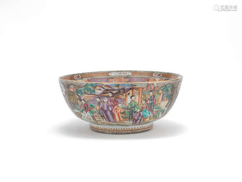 A famille rose 'Mandarin pattern' punch bowl Qianlong