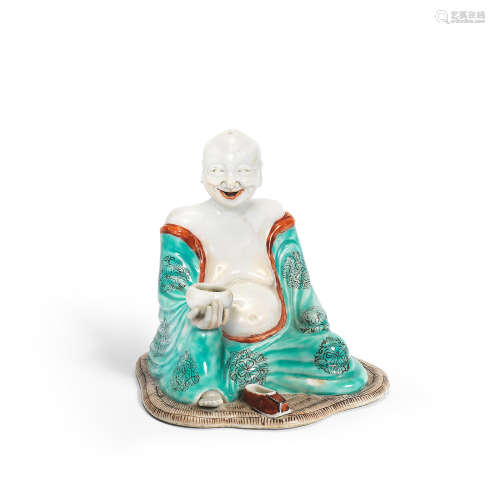 An unusual enamelled export figure of Budai 18th century