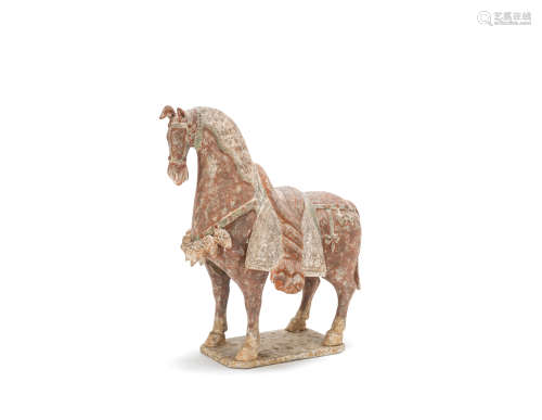 A richly caparisoned painted grey pottery horse Northern Wei Dynasty
