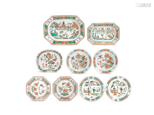 A varied group of nine famille verte dishes Kangxi