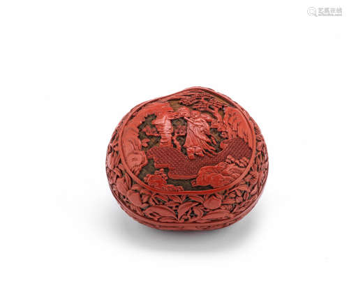 A three-colour peach-shaped 'sanduo' lacquer box and cover Qianlong