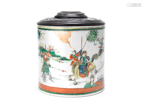 A large famille verte brushpot Late Qing Dynasty