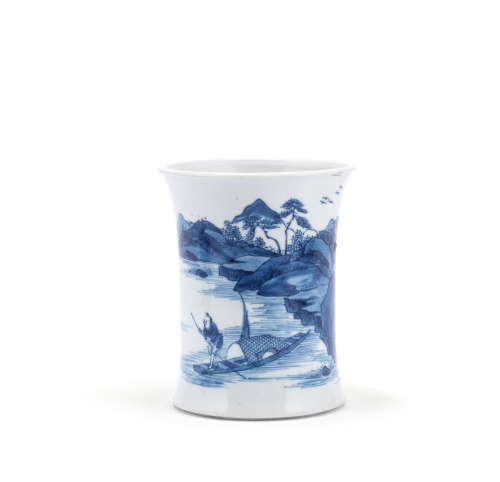 A blue and white 'landscape' brush pot Kangxi