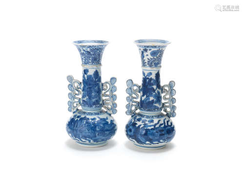 A pair of blue and white 'Venetian glass' form vases Kangxi