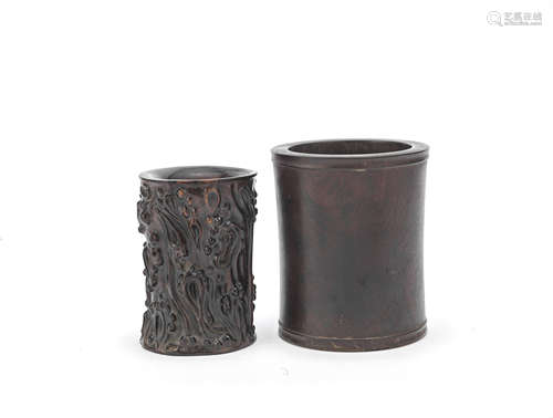 Two Zitan brush pots, bitong Qing Dynasty