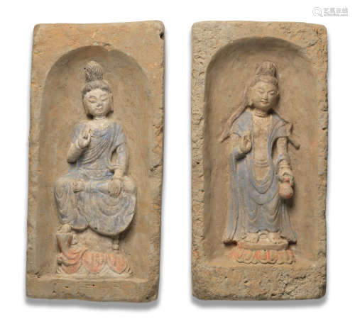 A pair of pottery tiles of Bodhisattvas Probably 12th Century