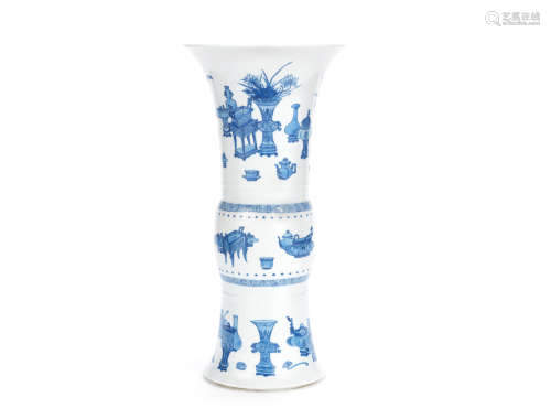 A blue and white 'Precious Objects and Antiques' beaker vase, gu Kangxi