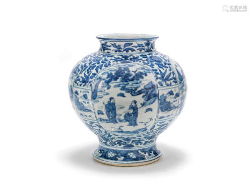 A large blue and white baluster jar Late Ming Dynasty