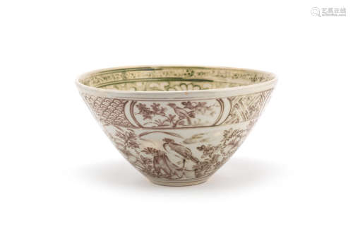 A large underglaze red-painted conical stoneware bowl South China or Vietnam, possibly 16th century
