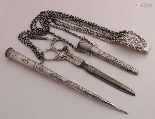 Silver skirt hook with chatelaine