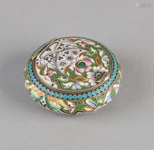 Silver box, round, with enamel