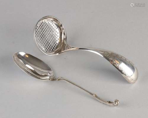 Silver scoop and cream spoon