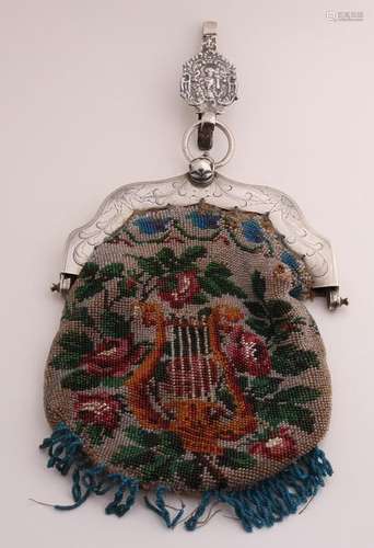 Antique bead bag with silver