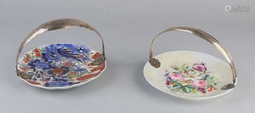 2 Saucers with silver handle