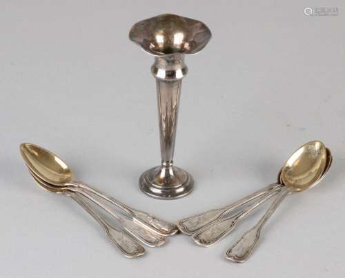 Lot of silver, 6 spoons and vase