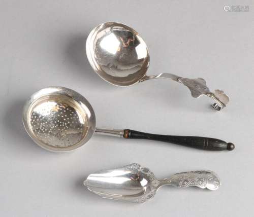 Silver cream spoon, scoop and sieve