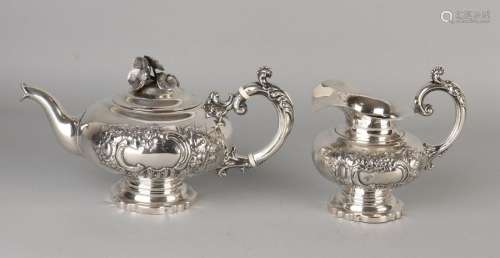 Silver tea and milk jug