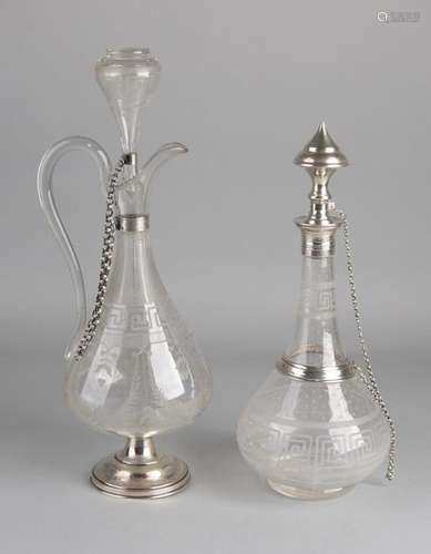 2 carafes with silver frame