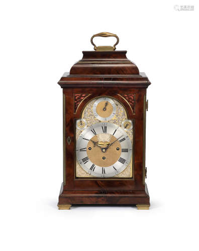 A fine and rare mid 18th century silver-mounted mahogany quarter chiming table clock Delander, London