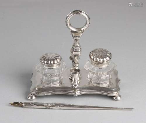 Silver ink set and pen, 1843