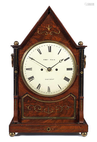 An early 19th century brass-inlaid mahogany table clock Thomas Pace Jr