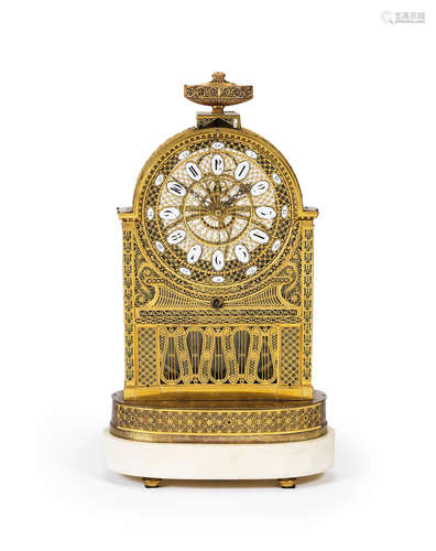 A RARE SECOND QUARTER OF THE 19TH CENTURY FILIGREE-COVERED, MONTH GOING, GREAT WHEEL SKELETON TIMEPIECE