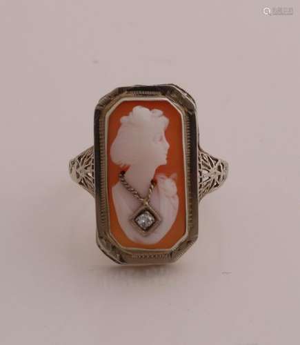 White gold ring with cameo