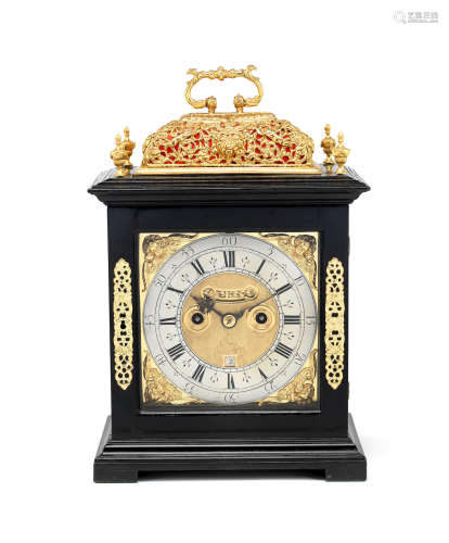 A late 17th century ebony brass-mounted basket-top table clock with pull quarter repeat Richard Fennell, Kensington