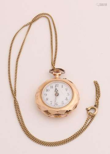 Gold pendant watch with chain