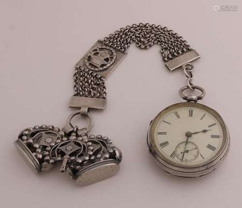 Silver men's watch with chatelaine, 1875