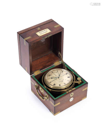 A good early 19th century brass-bound mahogany eight-day marine chronometer Barraud, Cornhill, London, 1526