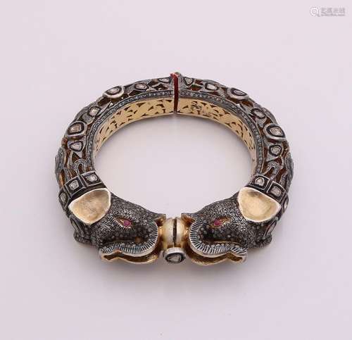 Bracelet silver plated with diamonds, elephant