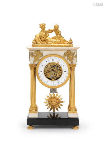 A very fine and rare early 19th century French ormolu mounted white marble, quarter chiming, centre seconds table regulator with full annual calendar Grand Homme a Versailles 2