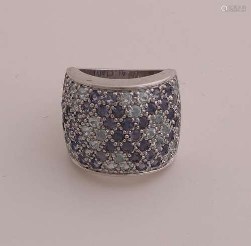 Silver ring with topaz and iolite